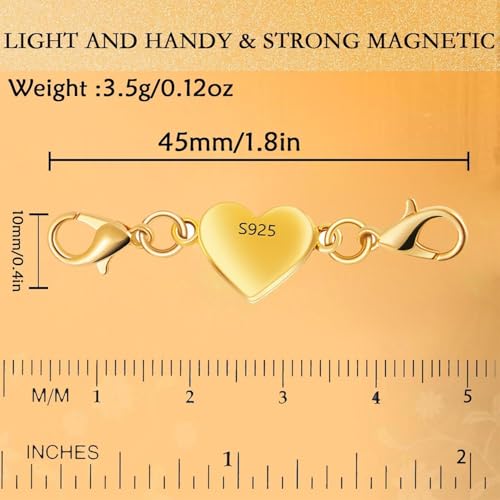 925 Silver Heart-Shaped Magnetic Necklace Clasps and Closures, Magnetic Clasp Converter for Jewelry Making Supplies,Chain Extender Connector for Necklace Bracelet (4pcs Silvery) - color: 4pcs silvery