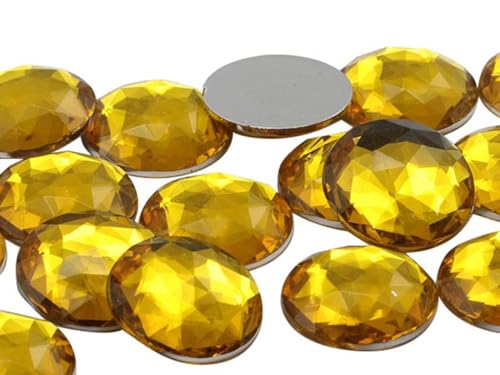 25mm Gold Topaz H107 Flat Back Round Acrylic Rhinestones Plastic Circle Gems for Costume Making Cosplay Jewels Pro Grade Embelishments - 20 Pieces (Topaz) - color: Topaz