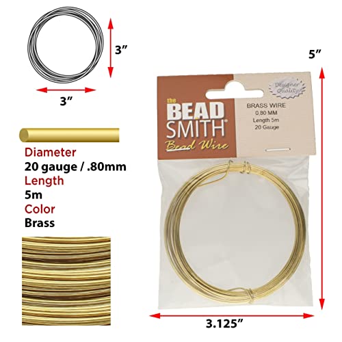 The Beadsmith German Jewelry Wire – 0.8mm Diameter, 20 Gauge, 5 Meter Coil – 100% Brass – Beading Wire Used to Jewelry Making, Wire Wrapping, Sculpting, Floral, Modeling and Other DIY Arts & Crafts - color: BRASS, size: 20 Gauge