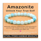 AD Beads Handmade Gemstone Stretch Elastic Bracelet Crystal Healing Reiki Nature's Beauty and Spiritual Essence Unisex - color: Amazonite (Unlock Your True Self), size: 8mm