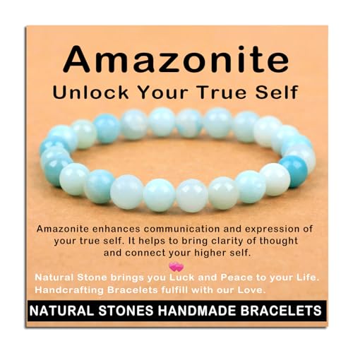 AD Beads Handmade Gemstone Stretch Elastic Bracelet Crystal Healing Reiki Nature's Beauty and Spiritual Essence Unisex - color: Amazonite (Unlock Your True Self), size: 8mm