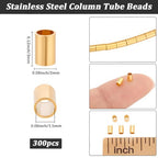 Beebeecraft 1 Box 300Pcs Tube Crimp Beads, 3x2mm Golden Stainless Steel Column Positioning Stopper Crimp Beads Cord End for Jewelry Making Bracelet Necklace - size: 3x2mm