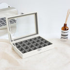 Wudygirl 24 Grid Jewelry Organizer Small Jewelry Box Velvet Earring Holder Organizer for Women Ring Holder Display for Drawer Jewelry Case Earring Organizer with Lid Jewelry Storage (Gray) - style: White Gray 24 Grid