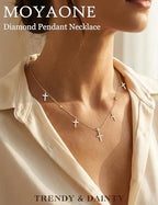 Dainty Gold Necklace for Women Trendy 14K Gold Plated Pearl Cross Clover Butterfly CZ Charm Pendant Chain Station Necklaces Waterproof Non Tarnish Layered Choker Cute Jewelry Gifts - color: G-cross