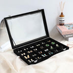 Wudygirl Jewelry Organizer 24 Grid Jewelry Tray with Clear Lid Velvet Jewelry Box Earrings Holder Organizer Jewelry Display Case (Black 24 Grid) - style: 24 Grid Tray