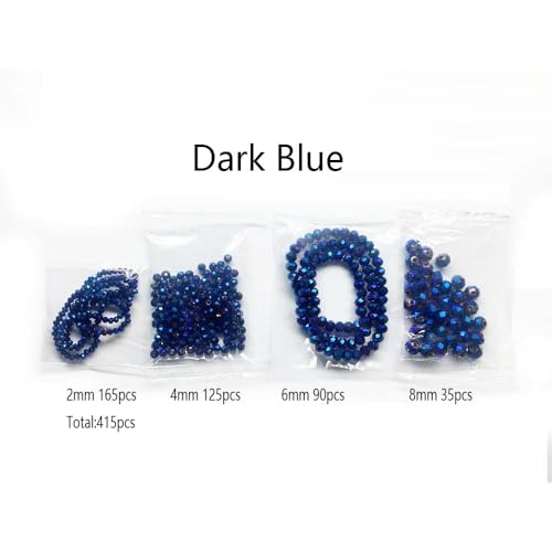 415pcs Rondelle Crystal Glass Beads 2mm 4mm 6mm 8mm Mixed Sizes, Faceted Briolette Spacer Czech Seed Loose Beads for DIY Jewelry Making (Dark Blue) - color: Dark Blue