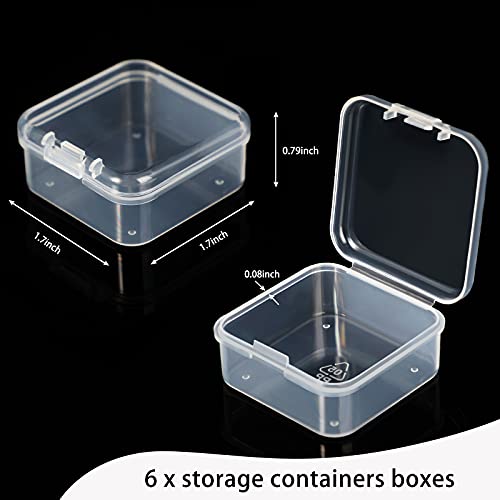 Jetec 6 Pieces Mini Plastic Clear Beads Storage Containers Box for Collecting Small Items, Beads, Jewelry, Business Cards, Game Pieces, Crafts (1.7 x 1.7 x 0.8 Inch) - size: 1.7 x 1.7 x 0.79 Inch