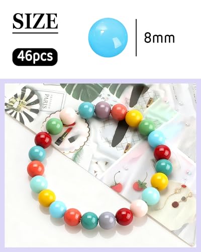 8mm Glass Beads 46PCS Glass Beads for Jewelry Making Charm Round Loose Bead for Bracelet Making Kit (Light Lake Blue Jade) - color: Light Lake Blue Jade