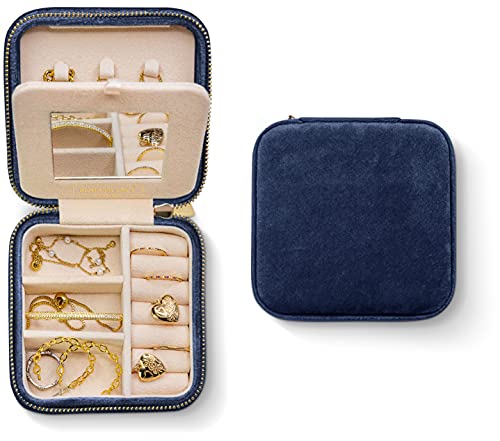 Benevolence LA Plush Velvet Jewelry Box | Travel Jewelry Case Organizer with Mirror | Featured in Oprah's Favorite Things | Best Gifts For Daughter, Girlfriend, Mom | Gifts For Her - Navy Blue - color: Navy Blue