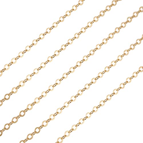 Elecrelive 3.28FT 14K Gold Filled Chains 1.5mm Brass Cable Chains Thin Weldable Link Curb Necklace for Permanent Jewelry Necklace Bracelet Making - color: Golden-Cable Chain