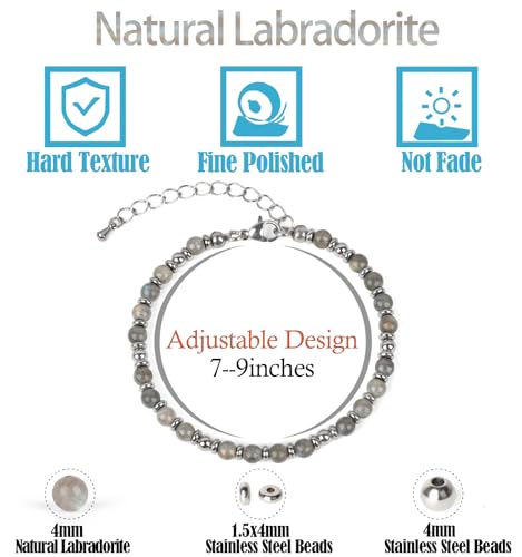 LPBeads Beaded Bracelets for Women Energy Gemstone Charm Jewelry Adjustable Bracelet Gifts for Mom, Daughter, Wife, Friends, Bestie - color: Labradorite