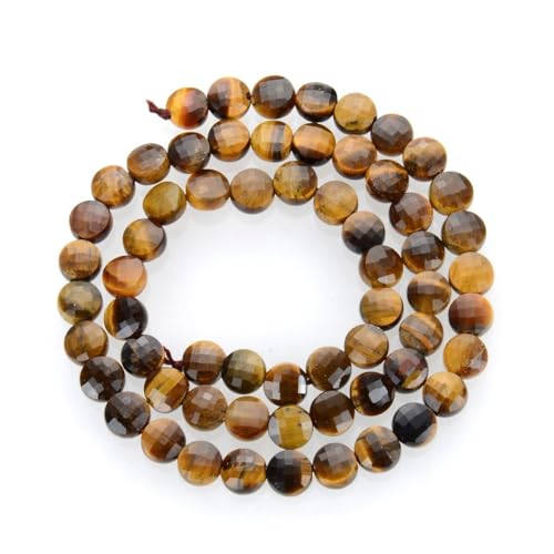 Adabele 15 Inch Natural Yellow Tigers Eye Gemstone 6mm Faceted Flat Round Coin Loose Beads Gem Stone Spacer (58-62pcs) for Jewelry Making GZ13-10 - color: Tiger's Eye, size: 15 Inch/1 Strand