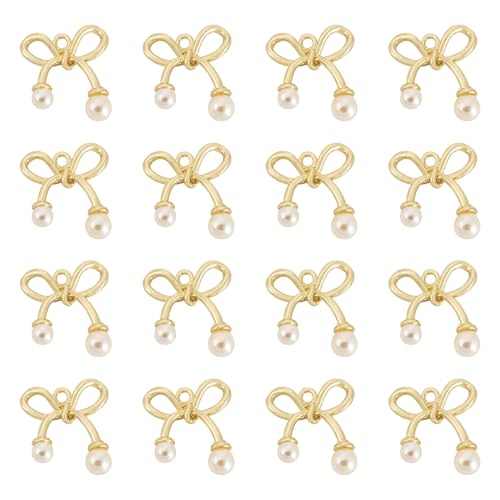 FASHEWELRY Golden Bow Connector Charms Bulk, Christmas Bowknot Link Charms, Infinity Links Geometric Hollow Bezel Pendants for Earring Bracelet Necklace Keychains Jewelry Making - color: Light Gold-Bowknot with Pearl