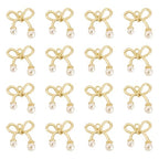 FASHEWELRY Golden Bow Connector Charms Bulk, Christmas Bowknot Link Charms, Infinity Links Geometric Hollow Bezel Pendants for Earring Bracelet Necklace Keychains Jewelry Making - color: Light Gold-Bowknot with Pearl