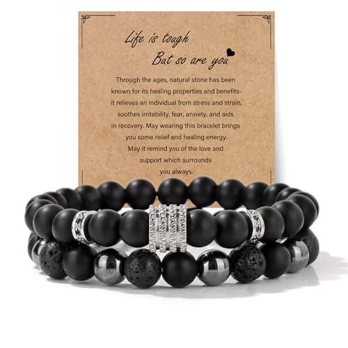 Natural Stone Bracelet 8mm Mens Black Beaded Bracelets Hematite Obsidian Onyx Lava Beads Bracelet Healing Crystal Bracelet for Men - style: Zircon Cylinder