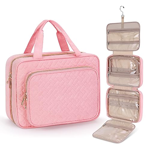 Wedama Toiletry Bag for Women, Large Cosmetic Travel Bag, Hanging Toiletry Bag for Bathroom, Thickened PVC Waterproof Travel Makeup Bag, Toiletries Bag for Travel Business Trips and Camping, Pink - color: Pink, size: Large, style: Minimalist
