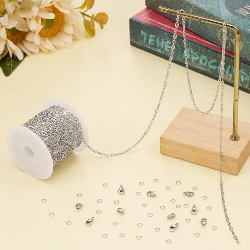 16.4 Feet Stainless Steel Oval Lip Jewelry Making Chains Silver Chain Bulk for Jewelry Making DIY Craft Findings - color: Lip Silver