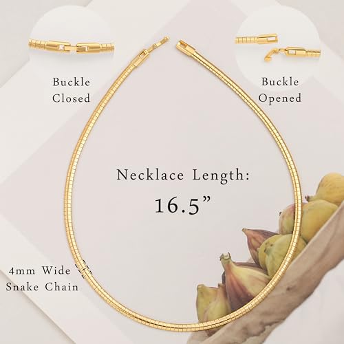 Aobei Pearl 18K Gold Plated Cuff Choker Necklace for Women Chunky Wire Chain Collar Jewelry - style: Flat Omega Choker