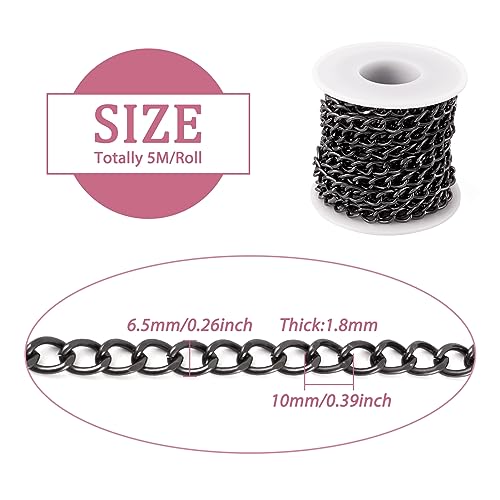 Craftdady 16.4 Feet Aluminum Curb Chain Link Black Twisted Cable Cross Chain Unwelded 10x6.5mm with Spool for Bracelet Necklace Tassel Earring Jewelry Making - color: Black, 10x6.5mm