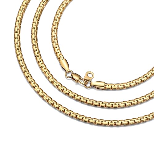 Bestyle 18K Gold Plated/Silver/Black Chain for Men, Hypoallergenic 2/4/6/8mm Stainless Steel Flat Link Chain Necklace for Men & Women Hip Hop Jewelry, 14-30" - color: 4mm-Gold, size: 20 Inch