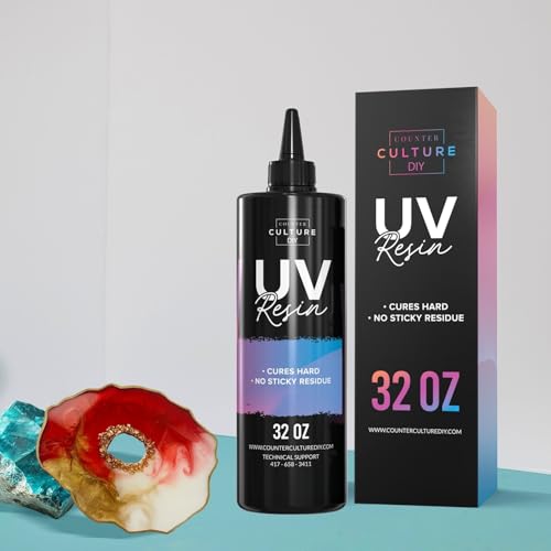 Counter Culture DIY Clear UV Resin, 4 oz Bundle 24 W UV Lamp Included, Quick Art Supplies for Coating & Casting, Great for Jewelry, Keychains - Epoxy Glue Cures Hard, No Sticky Residue - size: 4 oz Bundle
