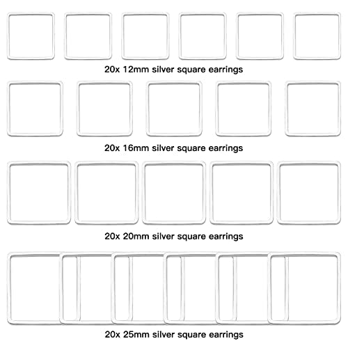 80Pcs Earring Hoop Jewelry Making Earring Beading Hoop Rings Earring Finding Hypoallergenic Square Earrings Beading Hoop Bulk Open Bezel Pendant Frame for DIY Crafts Accessories Supplies(Silver) - color: Square-silver