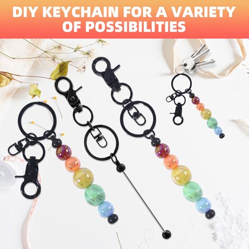 24 Pcs Beadable Keychains Bars bulk - 12 Black DIY Metal Beaded Keychain Making Kit + 12 Bags Included, Bead Keychain Supplies,Blank Key Chain, Perfect for Women, Men, Mother's Day, Birthday Gift - color: C-black, size: 12