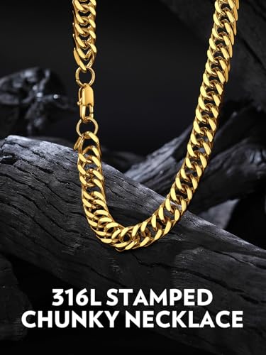 Bandmax Cuban Link Necklace for Men, Stainless Steel Chain, 5/7/10/13.5mm - color: g. 10mm Gold, size: 24 inch