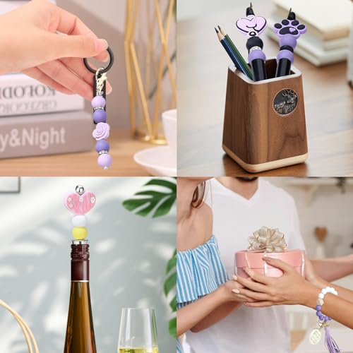 MAIBAOTA 120 Pcs Purple Silicone Beads 15 mm Purple Beads for Keychain/Pens/Bracelet/Necklace Making Focal Beads Loose Rubber Round Silicone Beads Bulk for Craft Making（with Boxed Kits） - color: Purple