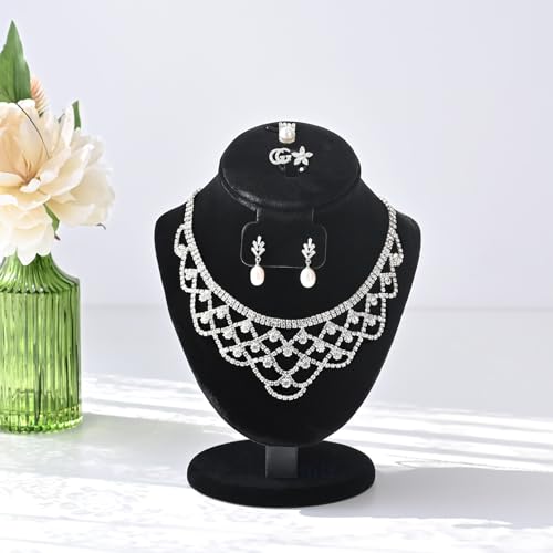 MOOCA Jewelry Display, Black Velvet Stand, Necklace Mannequin, Adjustable Hook, Wood Base, Fits Choker Necklaces, Jewelry Storage - color: Black Velvet