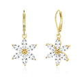 925 Sterling Silver Flower Dangle Earrings for Women, Daisy Flower Dangling Leverback Earrings, Cubic Zirconia Dangly Earring 14k Gold Plated Hypoallergenic CZ Floral Drop Earing for Women Trendy Jewelry Gifts - color: 14K Gold
