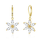 925 Sterling Silver Flower Dangle Earrings for Women, Daisy Flower Dangling Leverback Earrings, Cubic Zirconia Dangly Earring 14k Gold Plated Hypoallergenic CZ Floral Drop Earing for Women Trendy Jewelry Gifts - color: 14K Gold