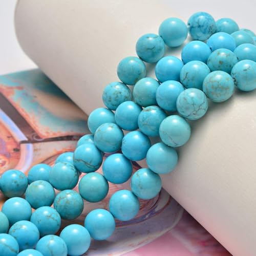 100pcs Natural Stone Beads 8mm Blue Turquoise Round Genuine Real Stone Beading Loose Gemstone Hole Size 1mm DIY Charm Smooth Beads for Bracelets Necklaces Earrings Jewelry Making Crafts - color: Blue Turquoise