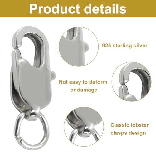 5Pcs Lobster Claw Clasp with Jump Ring, 18K Gold Jewelry Clasps for Necklace, Bracelets(Silver) - color: silver, size: 5