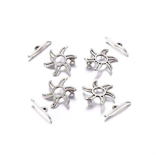 Craftdady 20 Sets Antique Silver Sun Toggle Clasps Tibetan T Bar Closure End Clasps for Bracelet Necklace Making - color: Antique Silver, 22.5x22.5mm