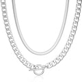 CHESKY 14K Gold Plated Chunky Necklace for Women, Trendy Paperclip Chain Necklace Thick Cross Heart Pendant Necklace Layered Herringbone Cuban Link Chain Toggle Necklaces Non Tarnish Jewelry - color: silver, style: cuban+herringbone
