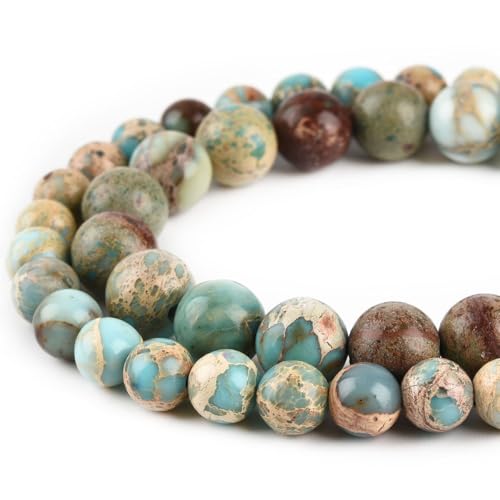 8mm Turquoise Blue Sea Sediment Imperial Jasper Round Gemstone Natural Stone Loose Beads for Jewelry Making Design Crafts 45 Pcs 15 Inch - color: Turquoise Blue, size: 8mm