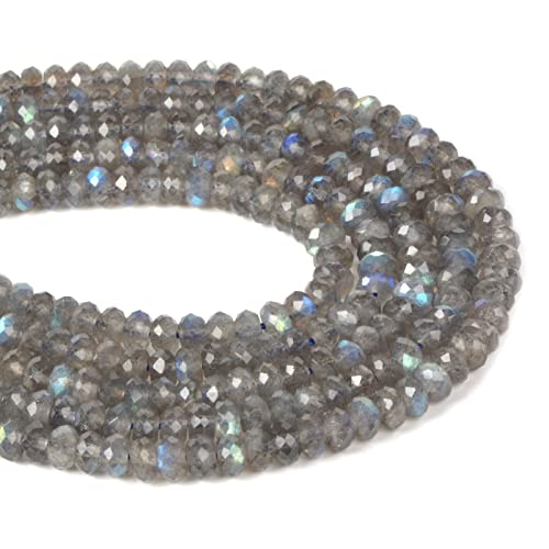 6mm AA Grade Natural Translucent Labradorite Faceted Rondelle Loose Beads 16" 90%+ Flashy Beads - color: AA Labradorite