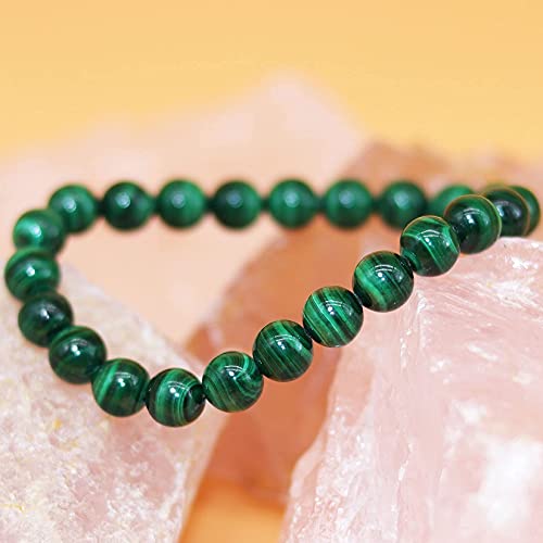 8mm Natural Gemstone Stretch Bracelet, Handmade Unisex Crystal Bracelets for Meditation, Yoga, Spiritual Healing & Positive Energy - color: Malachite