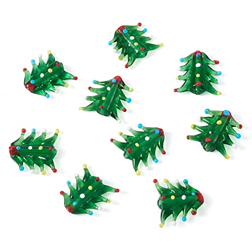 Cheriswelry 10pcs Christmas Tree Lampwork Glass Beads Cartoon Green Tree Loose Spacer Beads Center Drilled Handcraft Beads Ornament for DIY Earring Bracelet Necklace Jewelry Making 21x19.5mm - color: Christmas Tree-Green