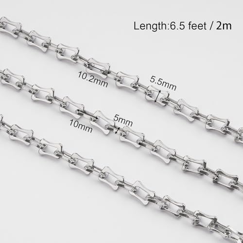SMYHTGLIF 2 Meters Silver Bone Chain Bulk for Jewelry Making Stainless Steel Unsoldered Jewelry Making Chains Roll - color: Bone Silver