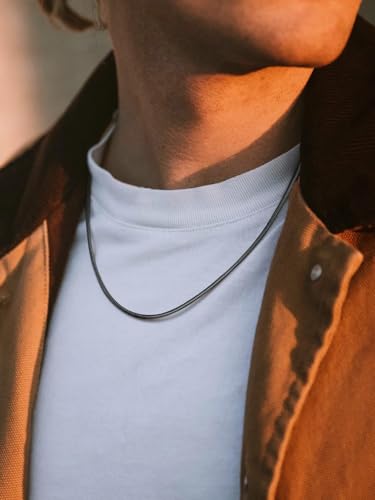 FaithHeart Stainless Steel Chains for Men, Silver/Black/14K Gold Plated Snake/Wheat/Box/Rope/Rolo Chain Necklace 16-30 Inches with Delicate Gift Box - color: 01. Snake Chain-Black, size: Length 28 Inches