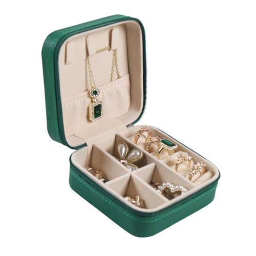 Portable Jewelry Organizer Box - Travel Storage Case for Earrings, Necklaces, Rings, Bracelets | Compact & Durable(Dark green) - color: Dark green