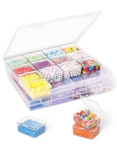 Cokapo Bead Organizer Box, 32 Pcs Small Clear Bead Organizers and Storage, Plastic Storage Containers with Hinged Lids and Labels for DIY Jewelry, Diamond Art, Small Parts, Crafts, Bracelet, Nail Art - color: Clear 2 Pack 32 Pcs