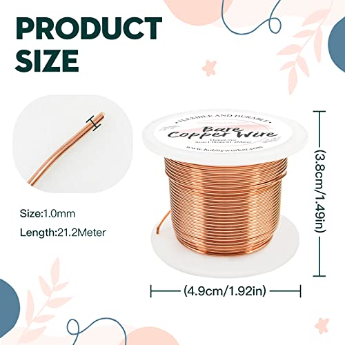 Hobbyworker 18 Gauge Bare Copper Wire 69FT/1mm Beading Craft Wire for Jewelry Making - size: 18 Gauge