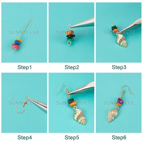 SUNNYCLUE 1 Box DIY Make 10 Pairs Shell Starfish Earring Dangles Making Kit Scallop Alloy Pendants Flat Round Teardrop Steel Charms Jewelry Findings for Beginners Earring Jewellery Making Crafts - color: Beach Themed Earring 1