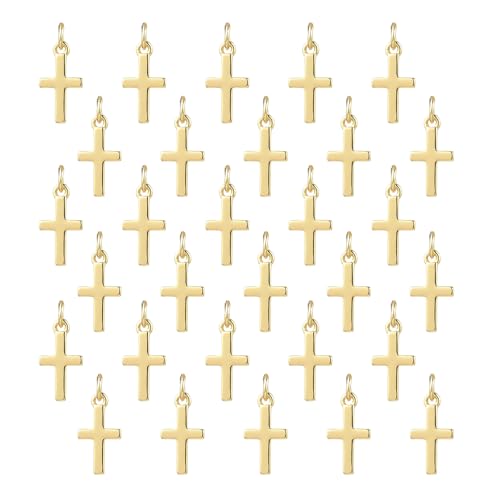 18K Gold Plated Cross Charms for Jewelry Making Brass Jesus Dangle Charm Cute Christ Pendants Bulk for Bracelets Necklaces Earrings DIY Crafts Supplies - color: 18K Gold 01