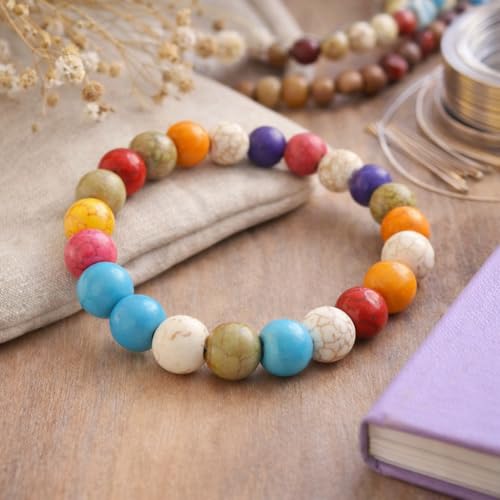 Perlin Turquoise Gemstone Strand Beads 8 mm Stone Mixed Colour Set Ball Bead Strand Bead Necklace Gemstone Beads with Hole for Threading Jewellery Chain Bracelet