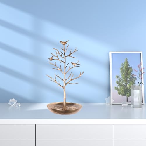 INVIKTUS Silver Birds Tree Jewelry Stand Display Earring Necklace Holder Organizer Rack Tower - color: antique cyan