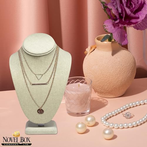 Novel Box Beige Linen Stand Jewelry Necklace Display 5.5x3x7.5 Inches - Freestanding Travel Necklace Holder Stand - Necklace Mannequin Organizer Stands - Necklace Displays Small - color: Beige Linen, size: Small